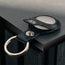 Close up of the press stud clasp on the Black Leather Apple AirTag Holder Keyring