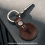 Dark Brown Leather Apple AirTag Holder Keyring attached to key