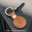 Tan Leather Apple AirTag Holder Keyring attached to key