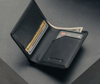Interior view of the Black Bifold Leather Wallet with card slots