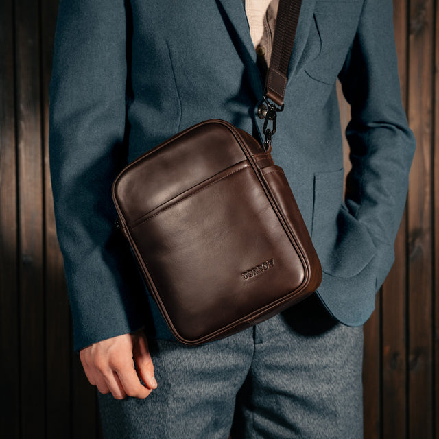 Dark Brown Leather Crossbody Shoulder Satchel Bag