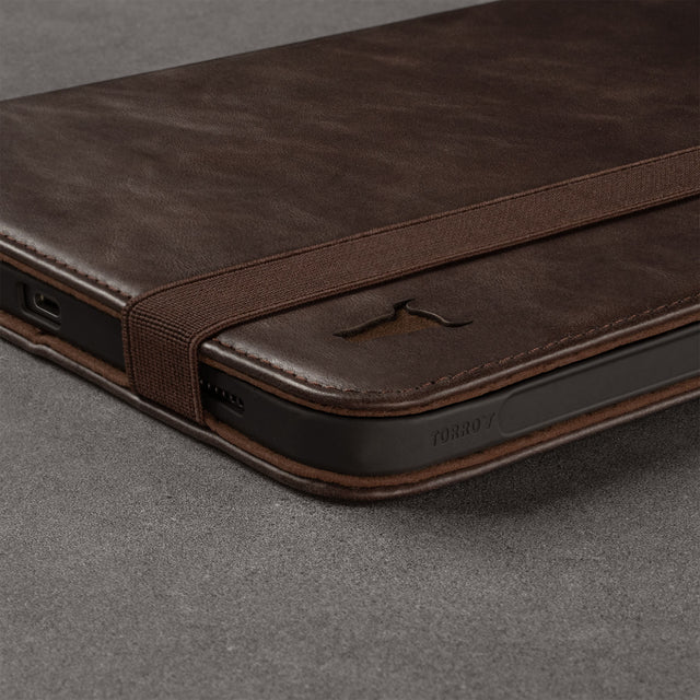 Slim profile of the Dark Brown Leather Case for Apple iPad (10th Generation)
