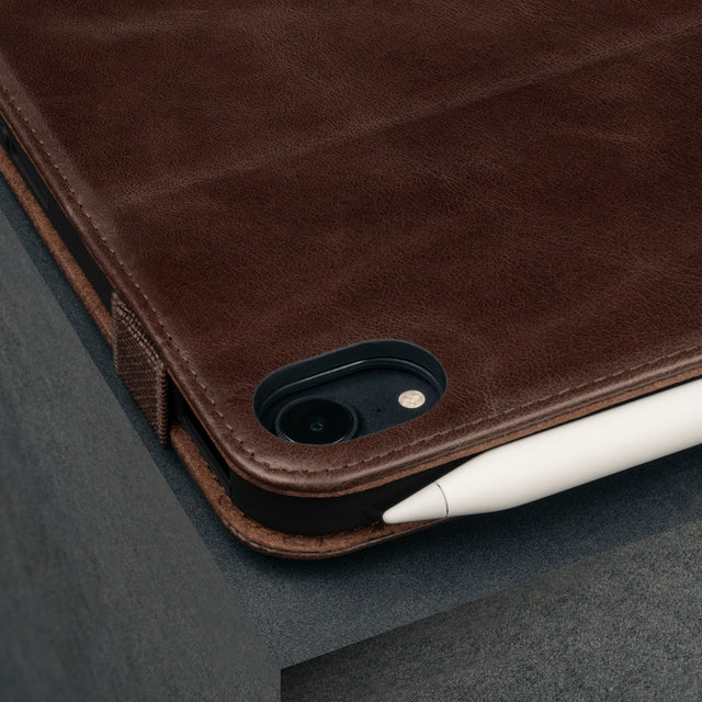 Close up of the Dark Brown Leather Case for iPad Mini 6th Generation (2021)