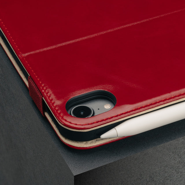 Close up of the Red Leather Case for iPad Mini 6th Generation (2021)