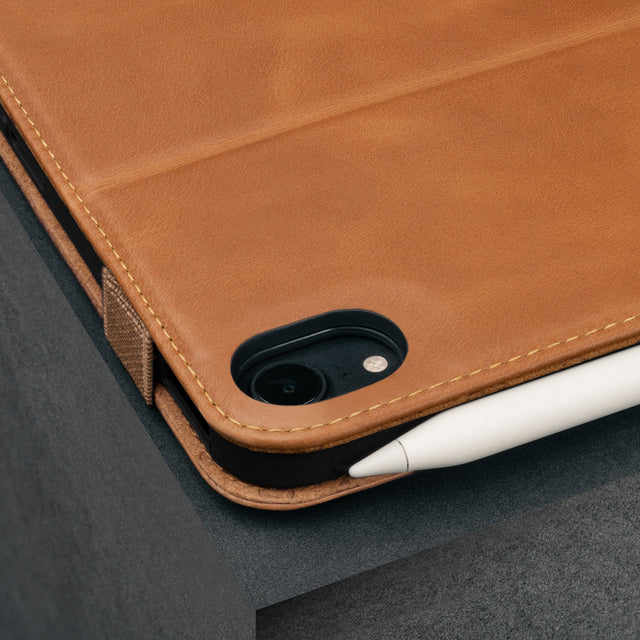 Close up of the Tan Leather Case for iPad Mini 6th Generation (2021)
