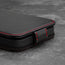 Magnetic closure tabs on the Black Leather (with Red Stitching) Flip Case for iPhone 12