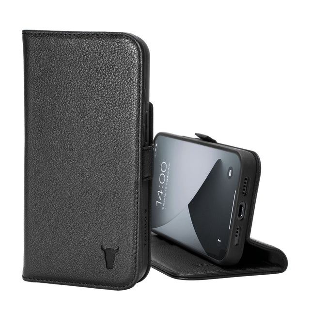 Black Leather Folio Case for iPhone 13