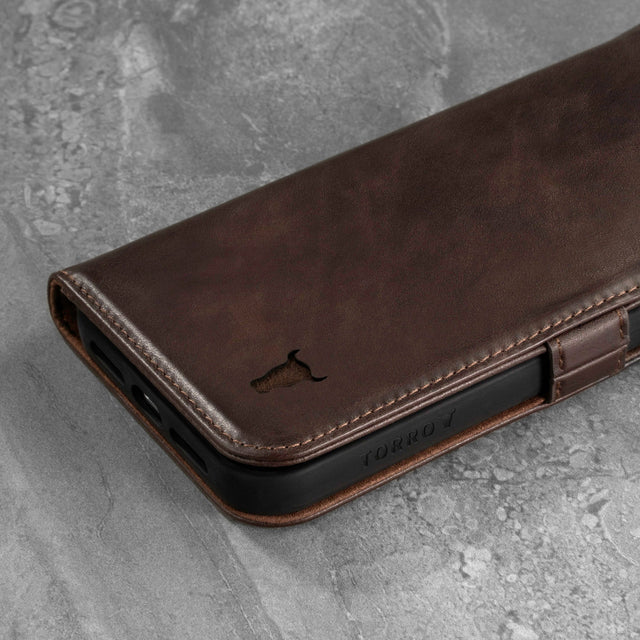 Dark Brown Leather Stand Case for iPhone 13 Mini