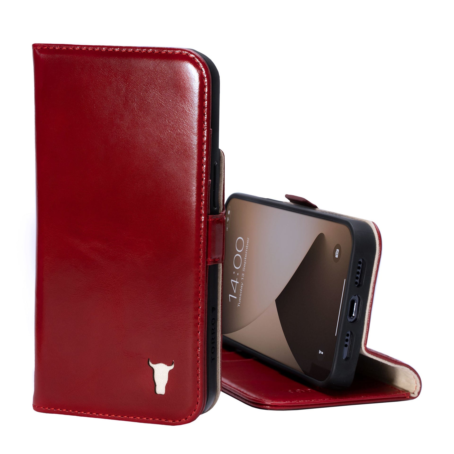 Fivokc - Custodia a portafoglio per iPhone 13 mini/13/13 Pro/13 Pro Max, in pelle di alta qualità, con porta carte di credito e funzione di supporto, cover protettiva antiurto (colore: marrone