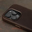 Camera cutout on the Dark Brown Slimline Leather Bumper Case for iPhone 15 Pro