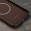 inside the Dark Brown Slimline Leather Bumper Case for iPhone 15 Pro