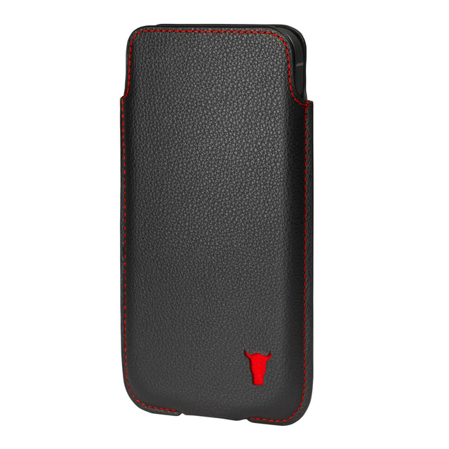 Black with Red Detail Leather Pouch Case for iPhone 6.7
