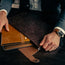 Inserting a laptop and iPad into the Dark Brown Leather Laptop Folio Sleeve / Conference Wallet