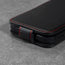 Magnetic closure tab on the Black Leather (with Red Stitching) Flip Case for iPhone SE & iPhone 7/8