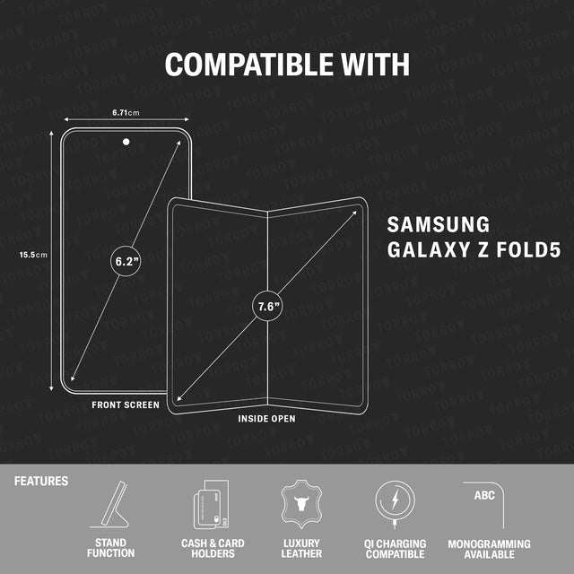 Model compatibility and features of the Black with Red Detail Leather Wallet Case for Galaxy Z Fold5