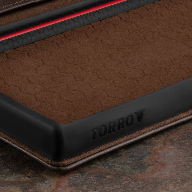 Custom TORRO branded frame of the Dark Brown Leather Case for Galaxy S23 Ultra