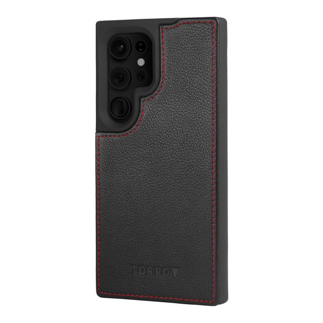 Torro Galaxy S24 Ultra Leather Bumper Case - Black with Red Detail